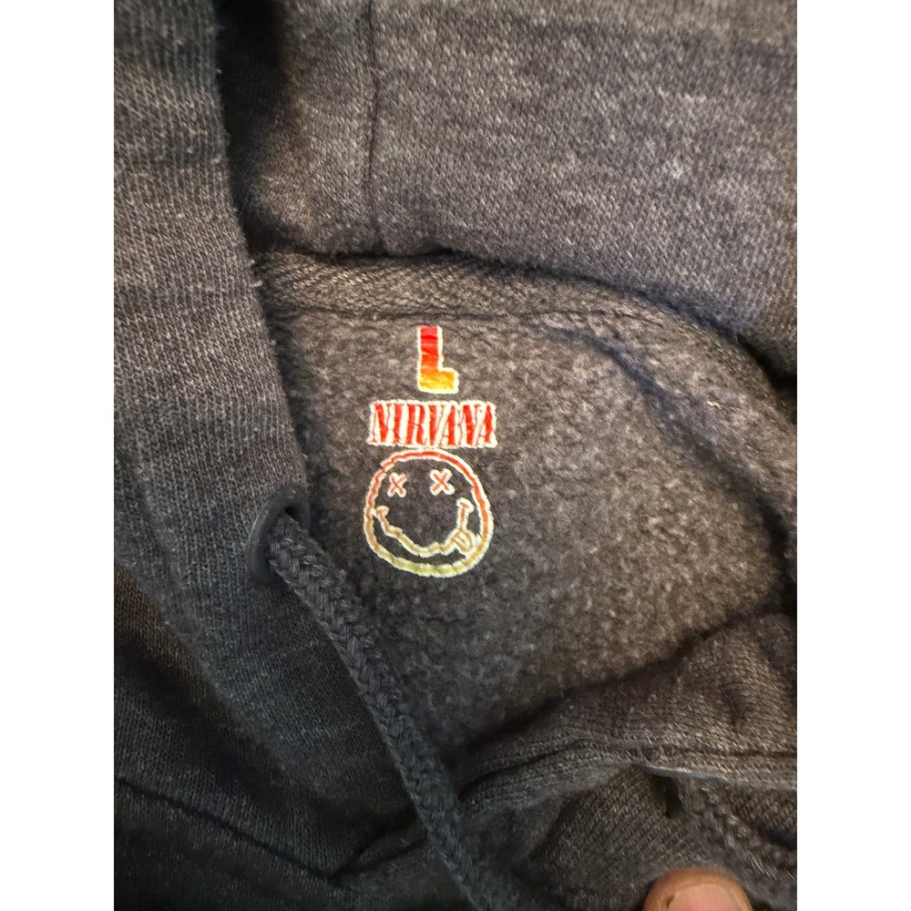 Nirvana Hoodie Iconic Yellow Smiley Face Logo Charcoal Grey Kids L Adult S - Picture 2 of 6